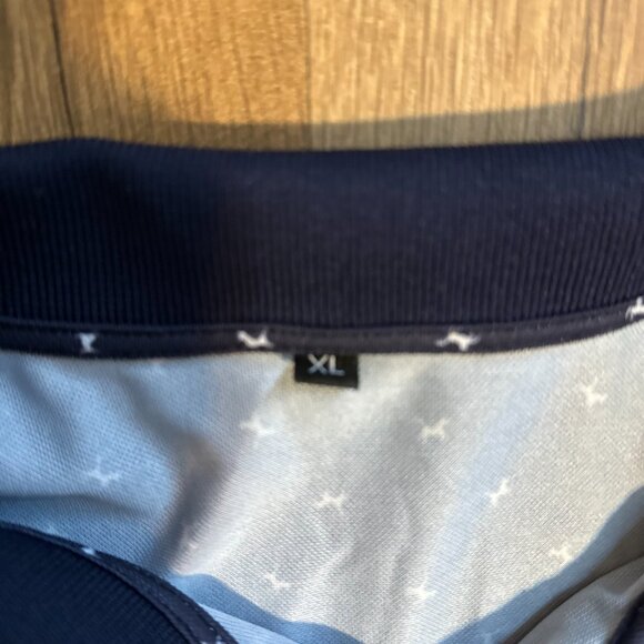 Men’s Navy Blue Polo Shirt Small White Print Short Sleeve Golf Casual Top Sz XL - Picture 2 of 6